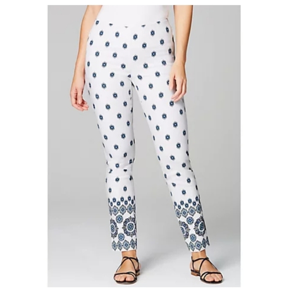 J.Jill Essential white and blue cotton stretch slim pants  size  14 - Picture 7 of 13